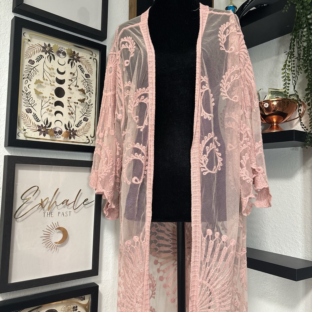 American Flirt Women’s Mesh Lace Boho Kimono Cardigan
